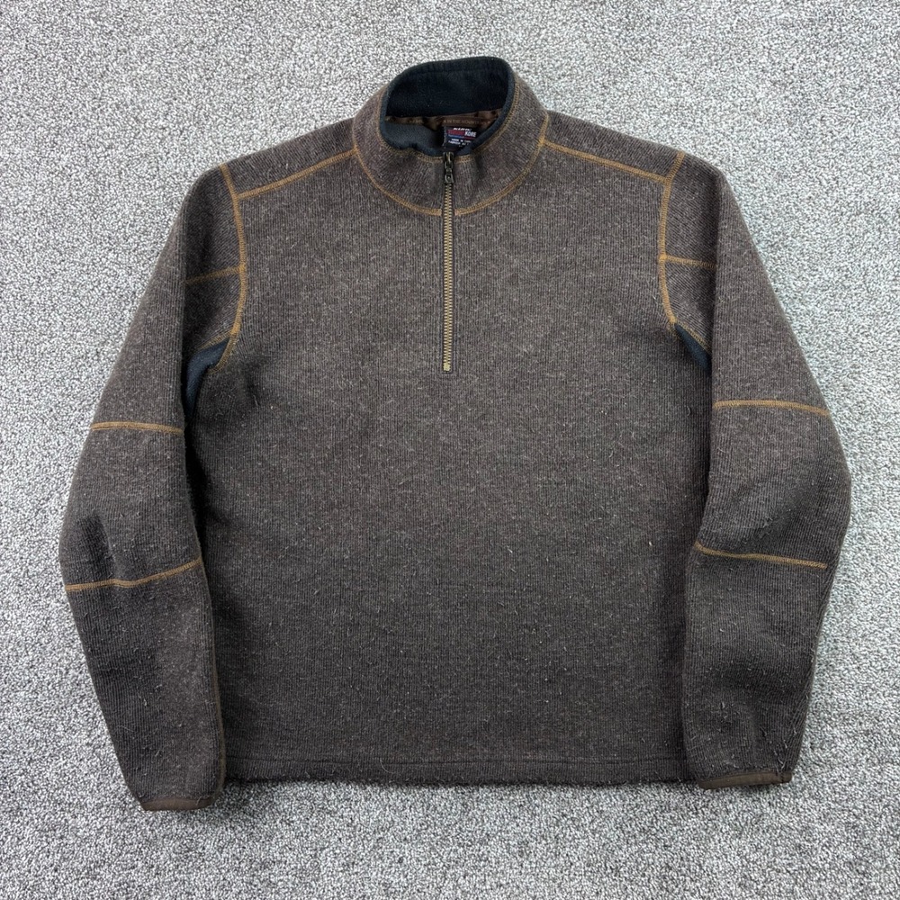 KUHL Thor ThermoKore 1/4 Zip Sweater Mens M Brown Fleece Wool Blend Pullover